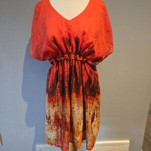 EUC Jolie Women’s Abstract Print Batwing Dress | Size 12 | Orange & Brown